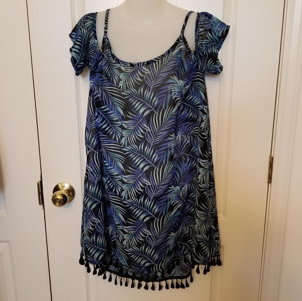 Tropical blue swimsuit cover up, XL, Miken Swim